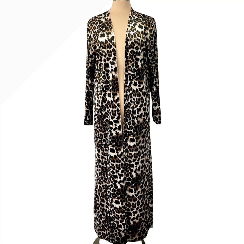 Now N Forever Velour Leopard Print Duster Cardigan Open Front Long Sleeve Sz 2X